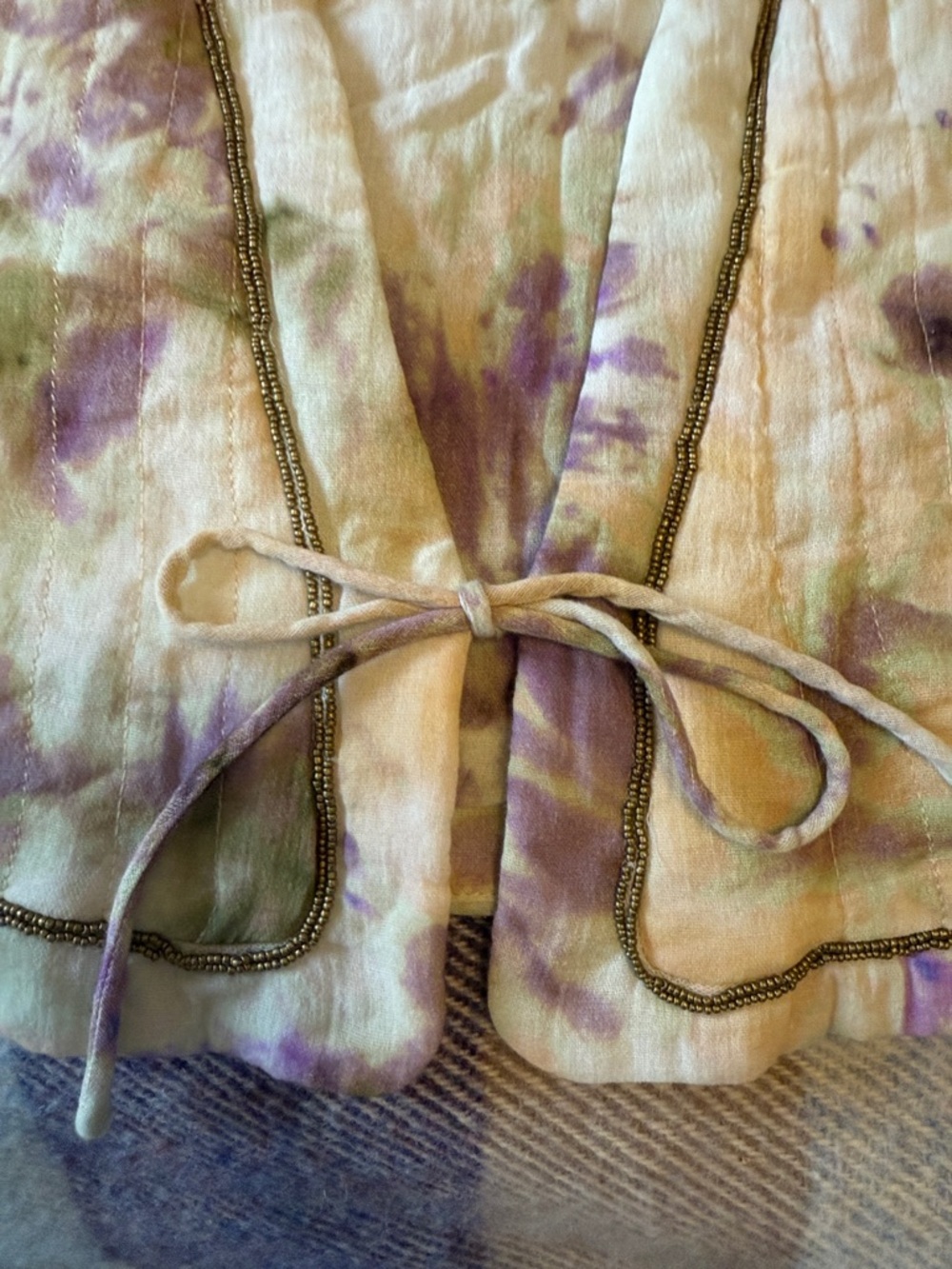 ZARA Lavender & Olive Tie-Dye Quilted Crop Vest - Picture 3 of 5